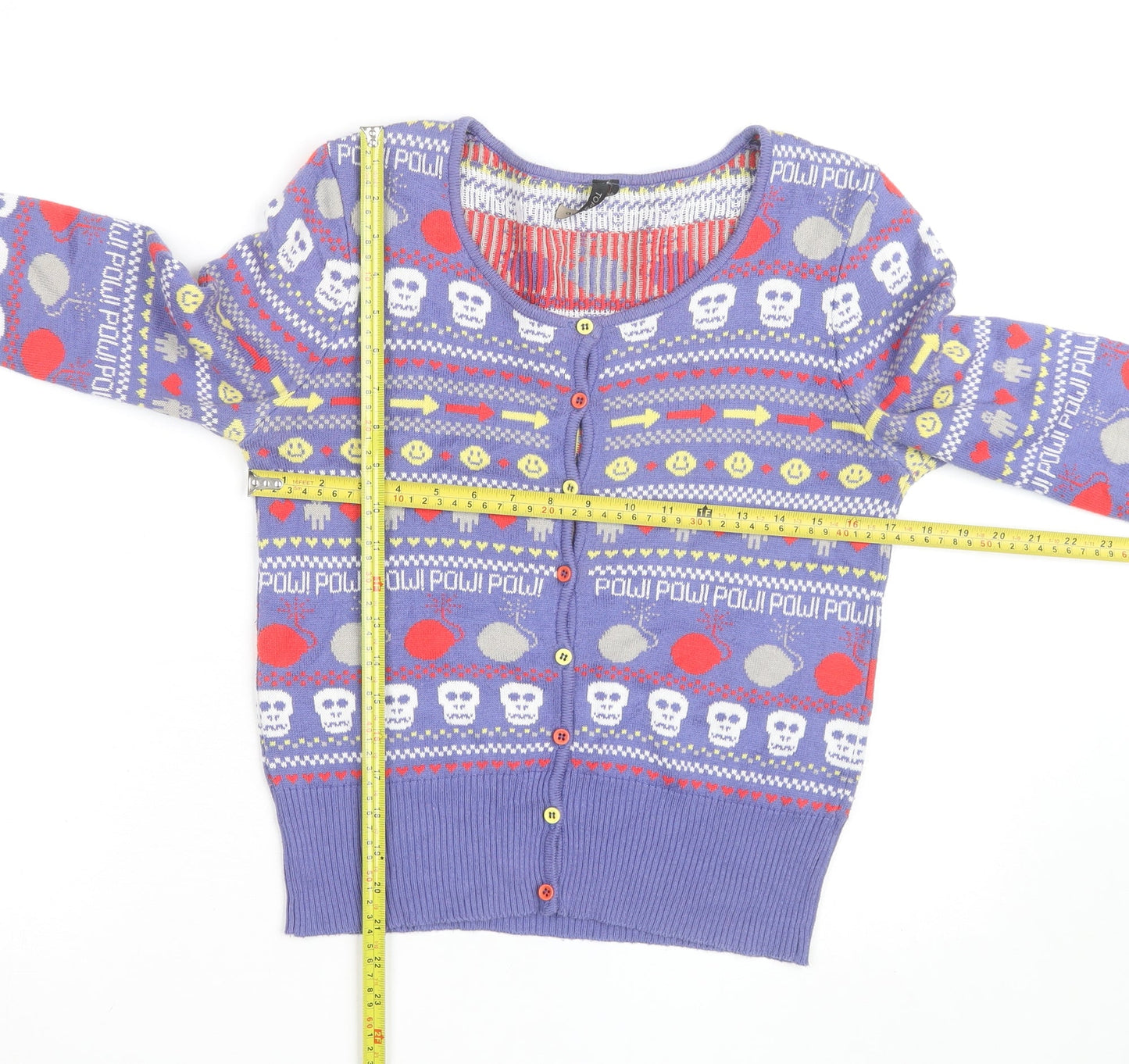 Topshop Women’s Purple Skull Fair Isle Button Cardigan Size 10