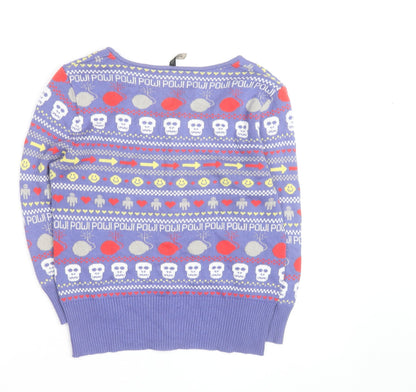 Topshop Women’s Purple Skull Fair Isle Button Cardigan Size 10