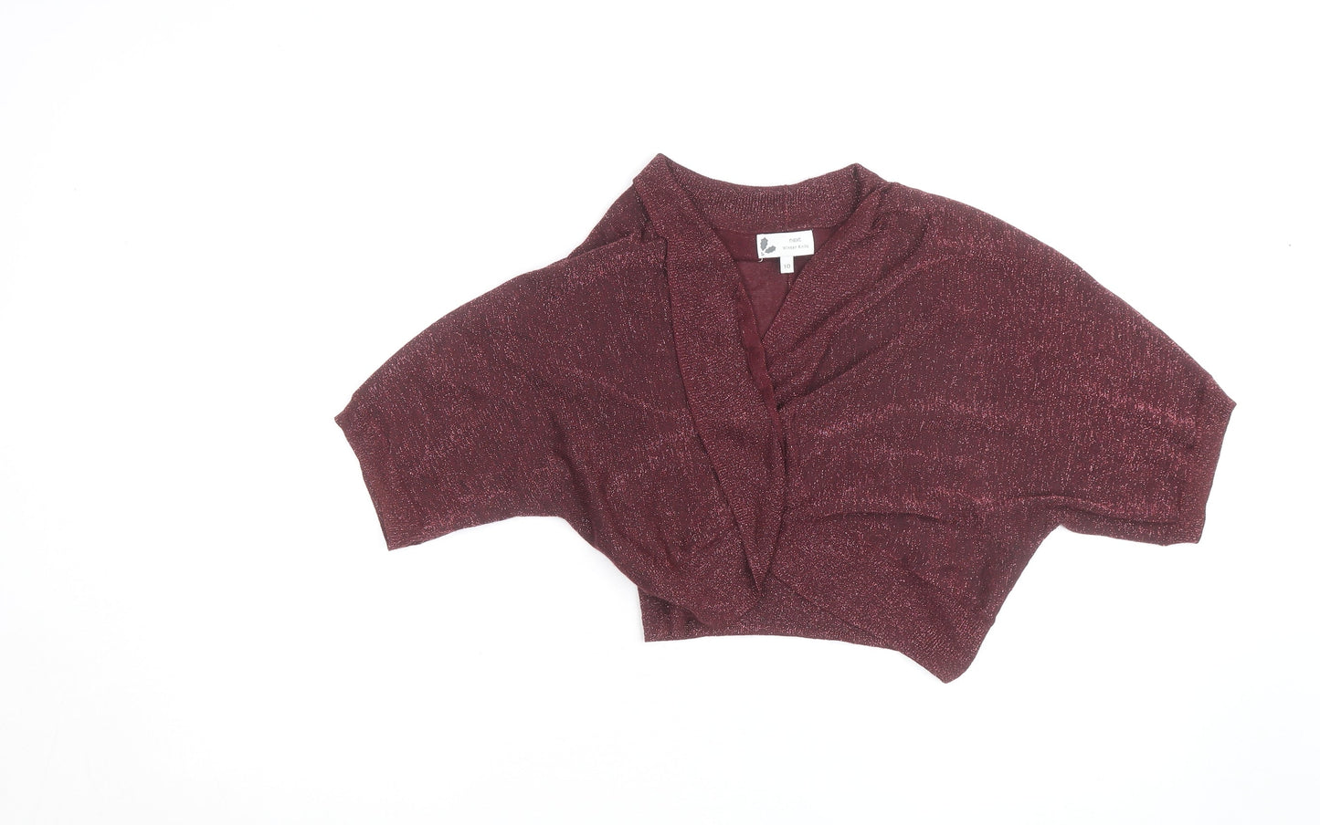 Next Women's Red Glitter Knit Shrug Jumper Size 10 V-Neck Winter