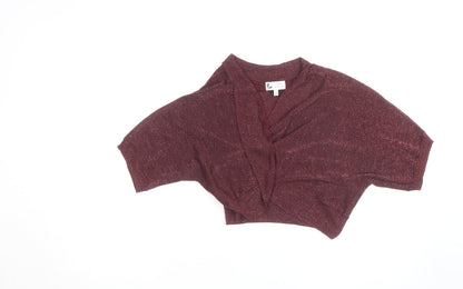 Next Women's Red Glitter Knit Shrug Jumper Size 10 V-Neck Winter