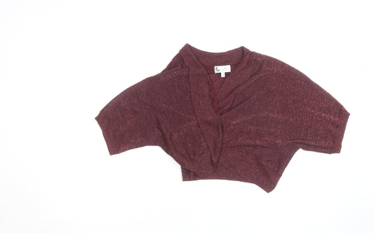 Next Women's Red Glitter Knit Shrug Jumper Size 10 V-Neck Winter