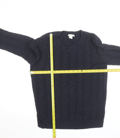 H&M Women Navy Blue Cable-Knit Cotton Jumper Size S