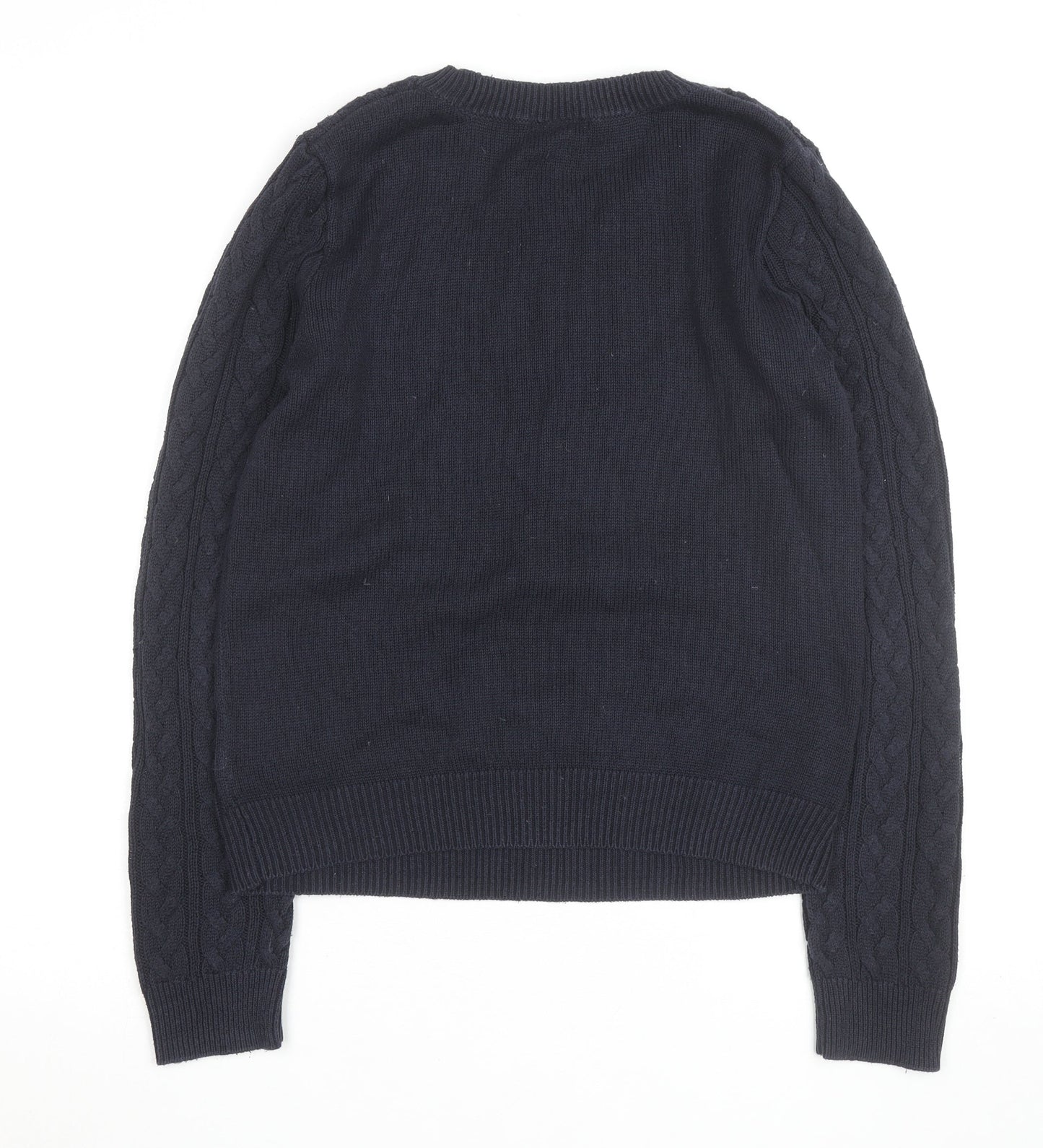 H&M Women Navy Blue Cable-Knit Cotton Jumper Size S