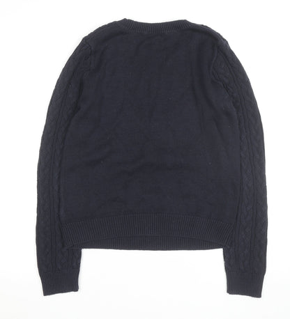 H&M Women Navy Blue Cable-Knit Cotton Jumper Size S