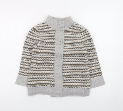Principles Women Grey Striped High Neck Cardigan Size 10