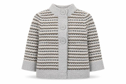Principles Women Grey Striped High Neck Cardigan Size 10