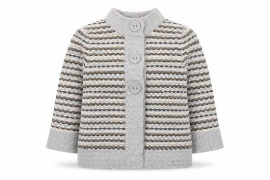 Principles Women Grey Striped High Neck Cardigan Size 10