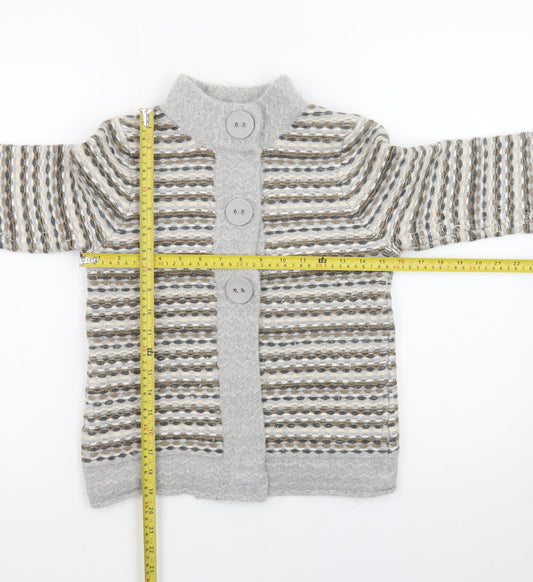 Principles Women Grey Striped High Neck Cardigan Size 10