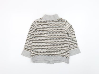 Principles Women Grey Striped High Neck Cardigan Size 10
