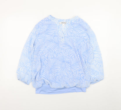 Gerard Womens Blue Floral Tunic Blouse Size 10 Long Sleeve