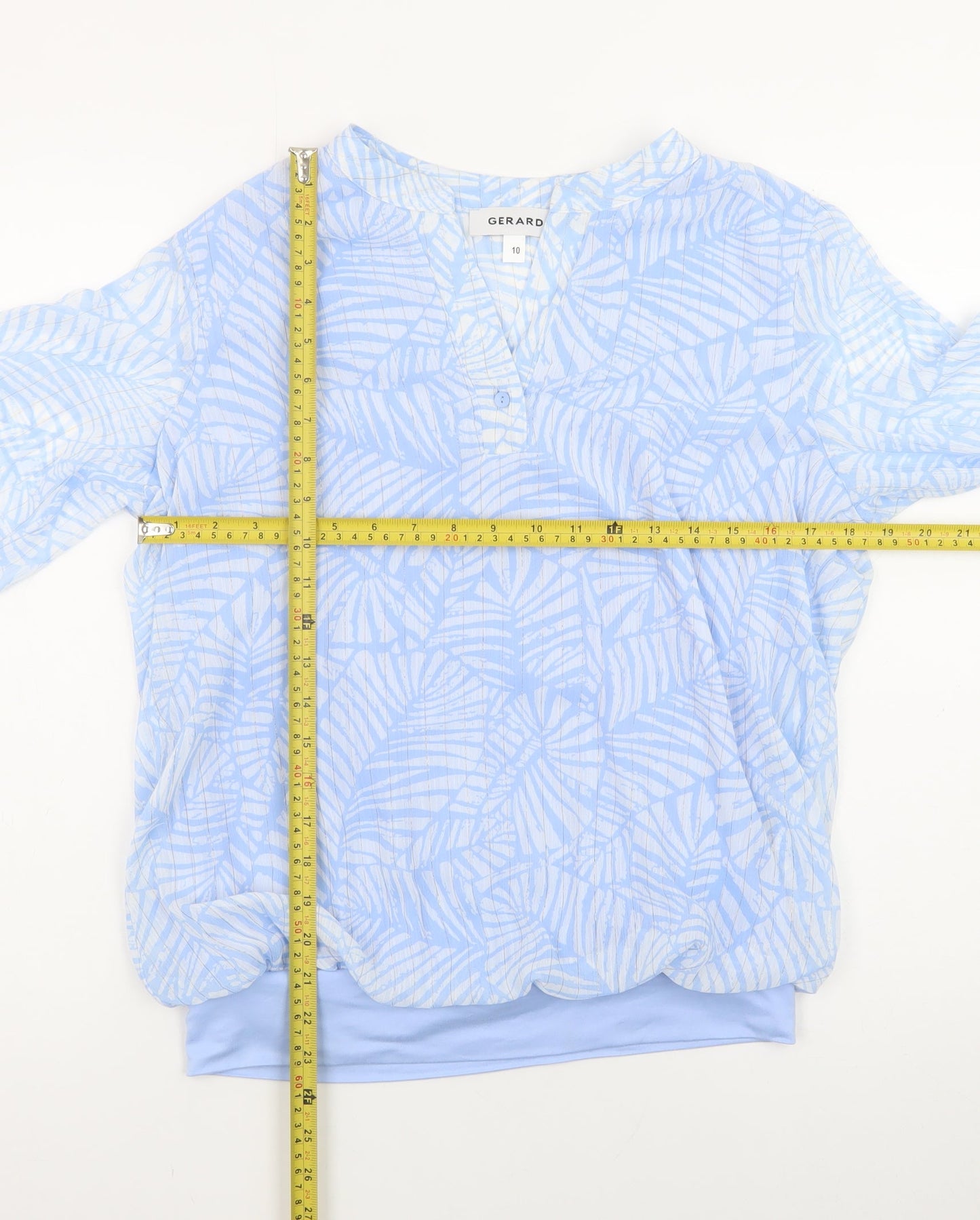 Gerard Womens Blue Floral Tunic Blouse Size 10 Long Sleeve