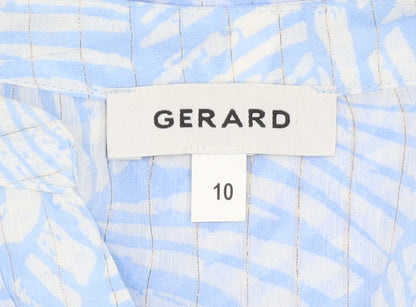 Gerard Womens Blue Floral Tunic Blouse Size 10 Long Sleeve