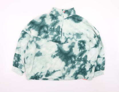 Dunnes Stores Women Green Tie-Dye Fleece 1/4 Zip Sweatshirt Size L