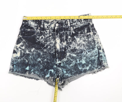 Monki Womens Blue Acid Wash High Rise Cut-Off Denim Shorts Size 12