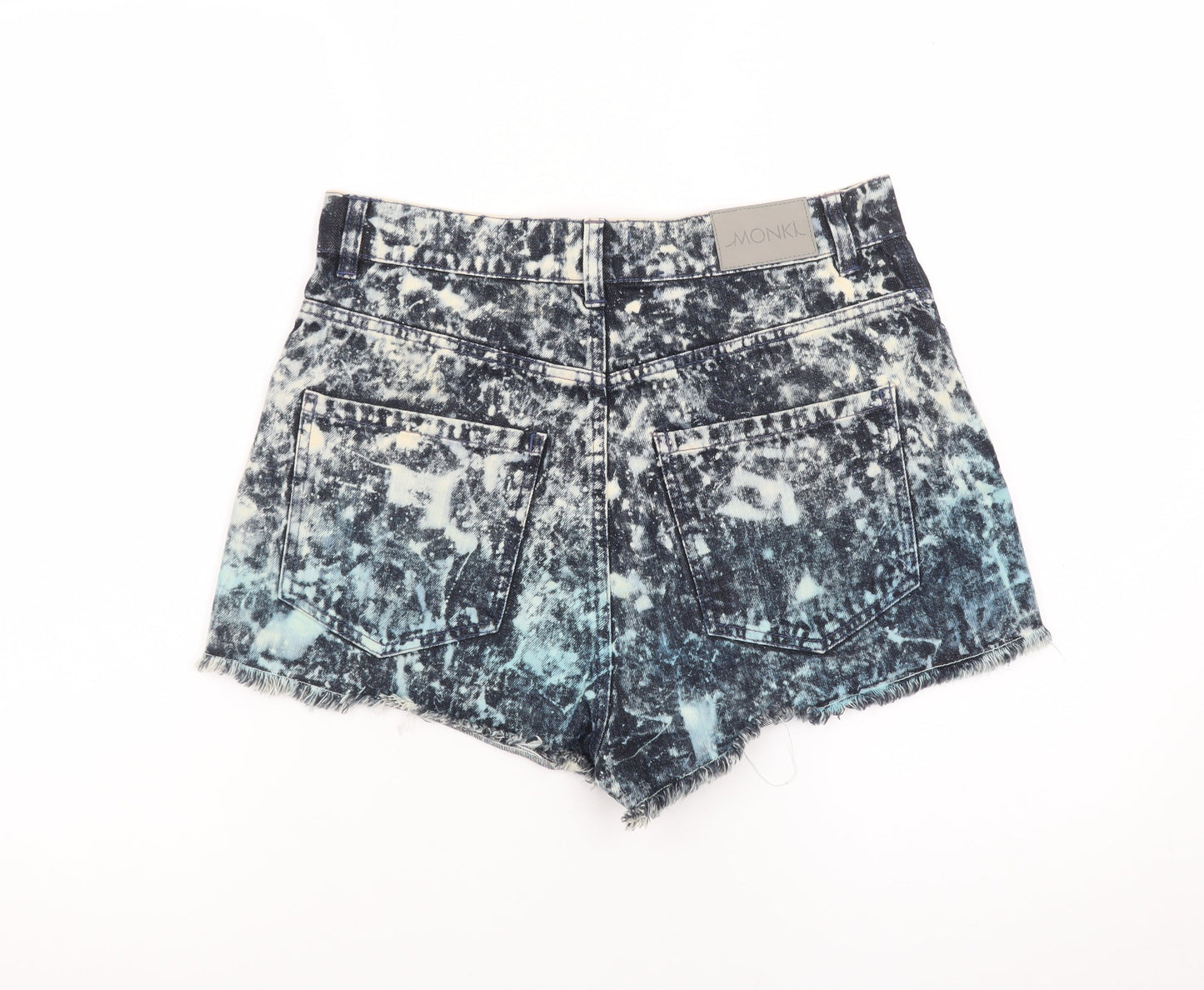 Monki Womens Blue Acid Wash High Rise Cut-Off Denim Shorts Size 12