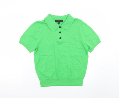 Zara Women Green Polo Shirt L Short Sleeve Collared Knit Top