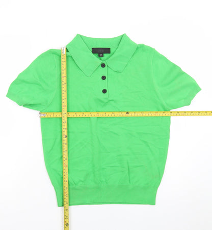 Zara Women Green Polo Shirt L Short Sleeve Collared Knit Top
