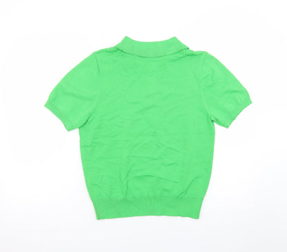Zara Women Green Polo Shirt L Short Sleeve Collared Knit Top