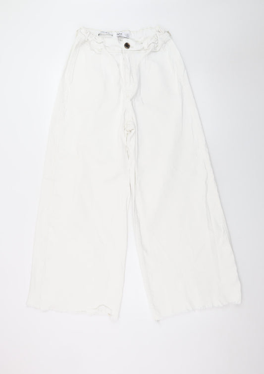Bershka Women White Wide-Leg High Rise Jeans Size 12
