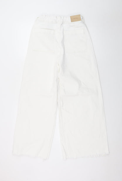 Bershka Women White Wide-Leg High Rise Jeans Size 12