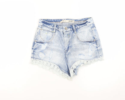 Denim Co. Women Blue Lace Trim Distressed Denim Hot Pants Size 10