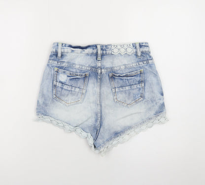 Denim Co. Women Blue Lace Trim Distressed Denim Hot Pants Size 10