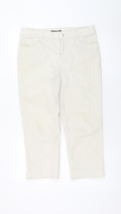 Dunnes Women Beige Striped Cropped Trousers Size 12 Cotton Blend