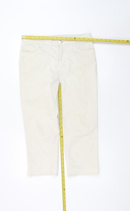 Dunnes Women Beige Striped Cropped Trousers Size 12 Cotton Blend