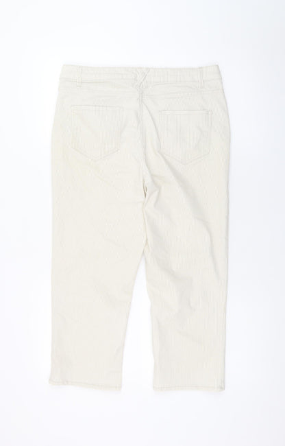 Dunnes Women Beige Striped Cropped Trousers Size 12 Cotton Blend
