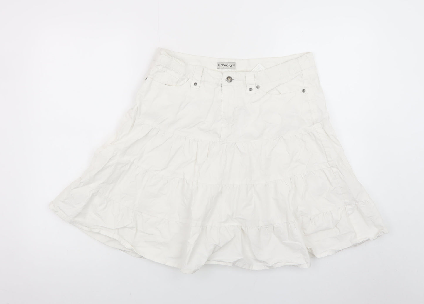 Clockhouse Women's White Cotton Flared Short Skirt Size 12