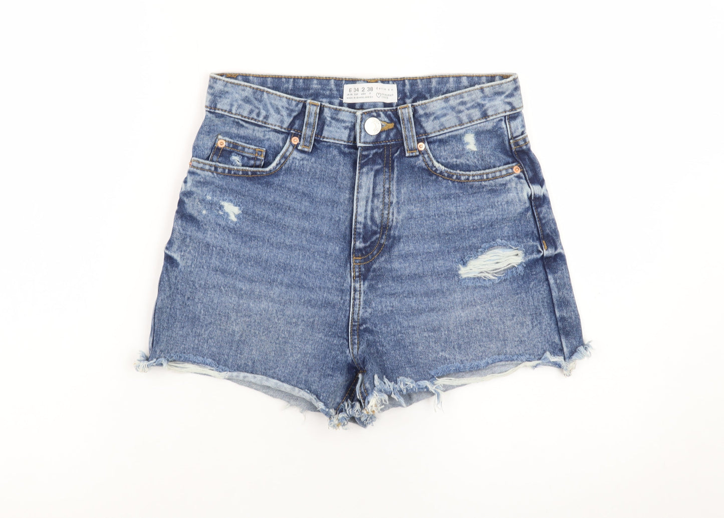 Primark Women Blue Size 6 High Rise Cut-Off Denim Shorts