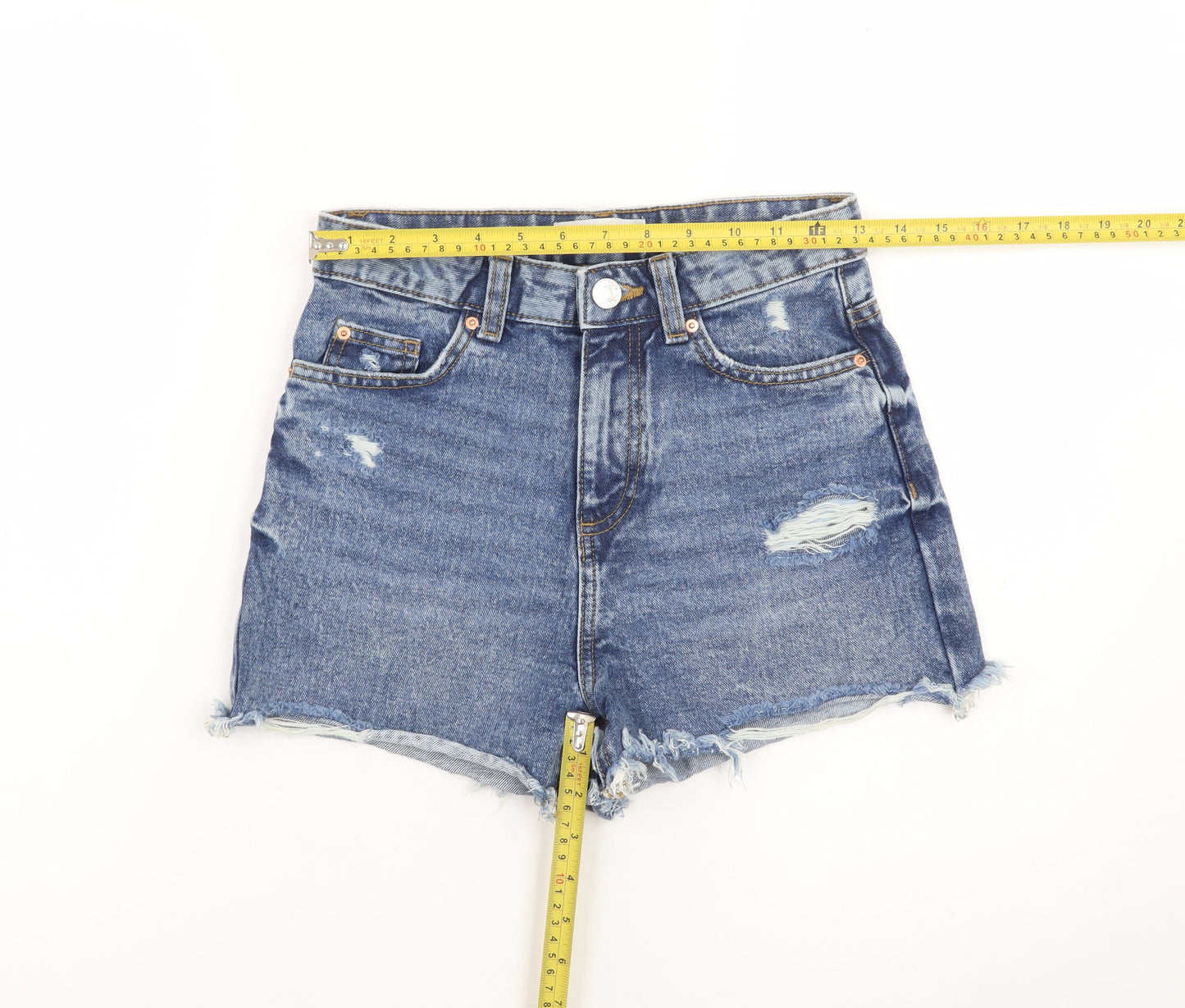Primark Women Blue Size 6 High Rise Cut-Off Denim Shorts