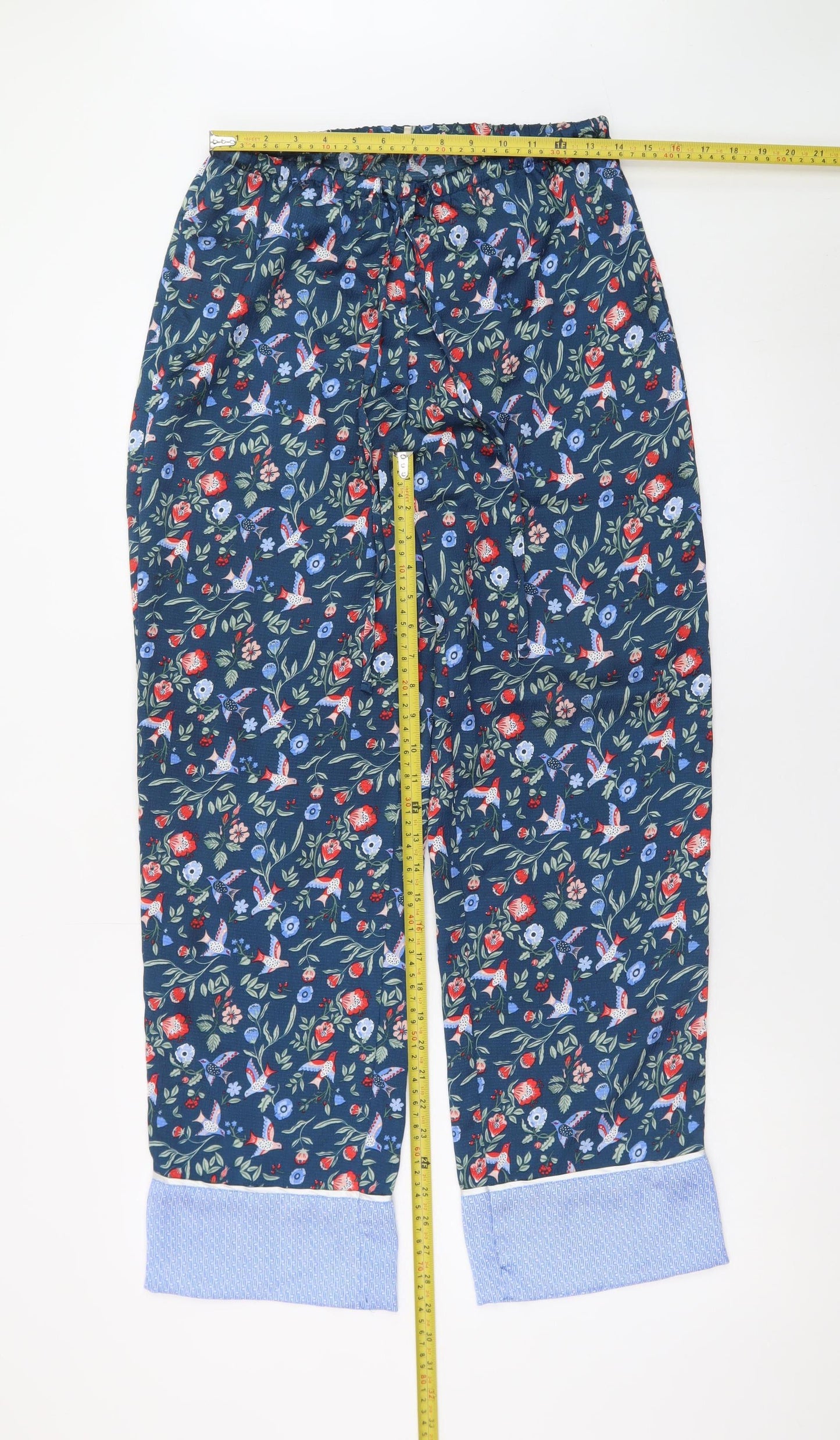 Carolyn Donnelly Eclectic Women's Blue Floral Cropped Cotton Trousers Size S