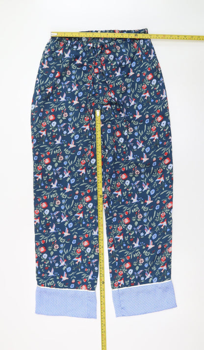 Carolyn Donnelly Eclectic Women's Blue Floral Cropped Cotton Trousers Size S