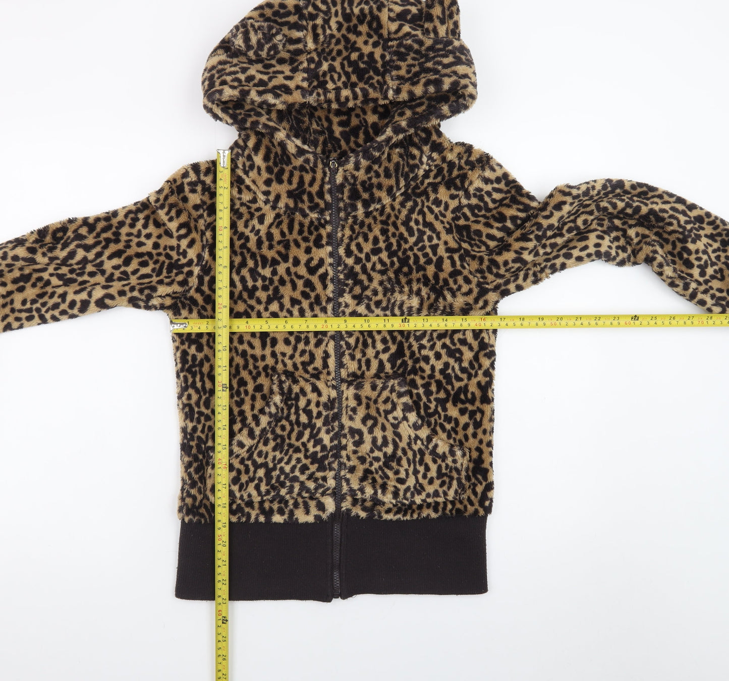 Atmosphere Womens Leopard Print Full Zip Hoodie Size 12 Brown Fleece