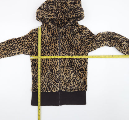 Atmosphere Womens Leopard Print Full Zip Hoodie Size 12 Brown Fleece