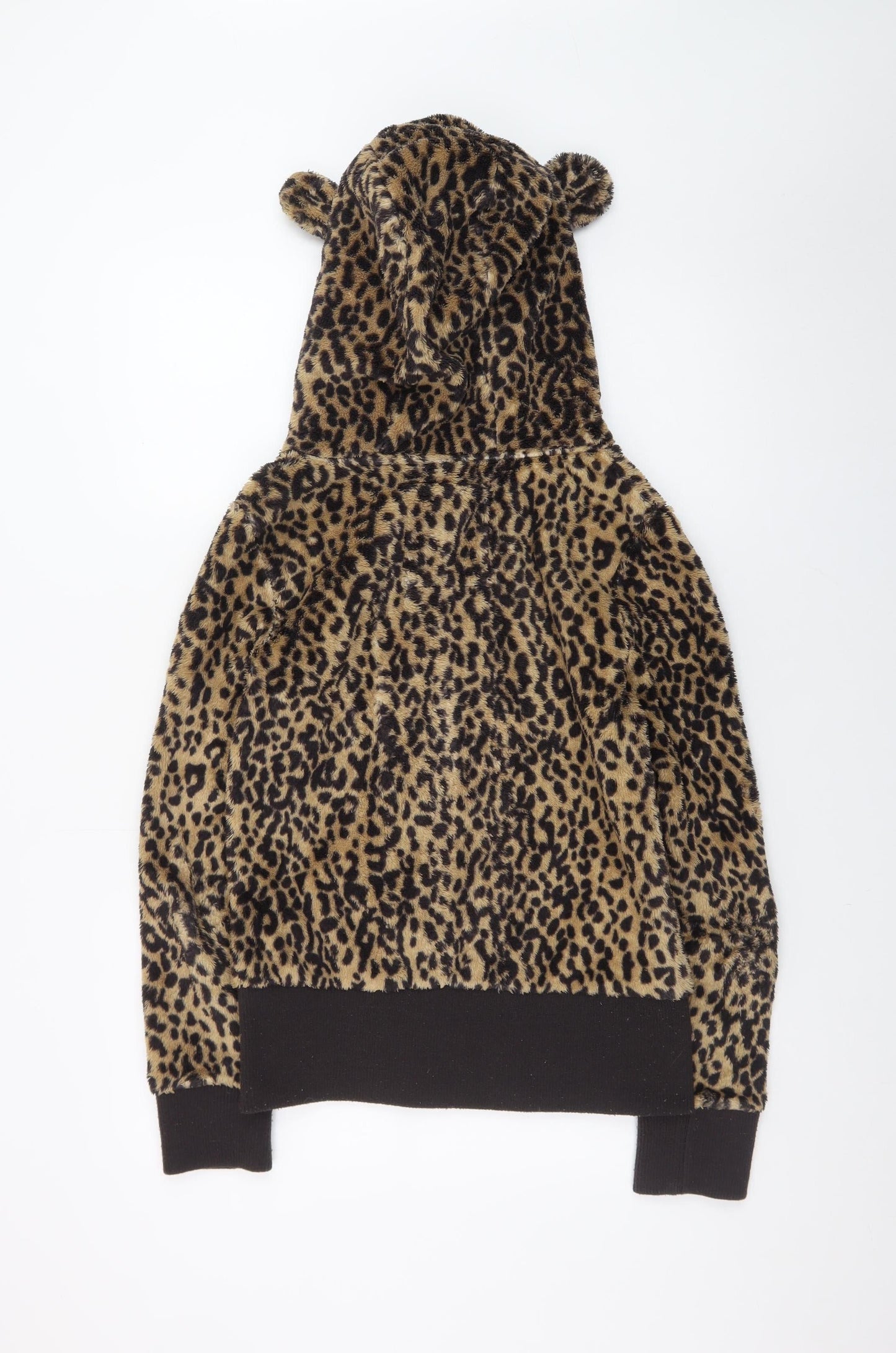 Atmosphere Womens Leopard Print Full Zip Hoodie Size 12 Brown Fleece
