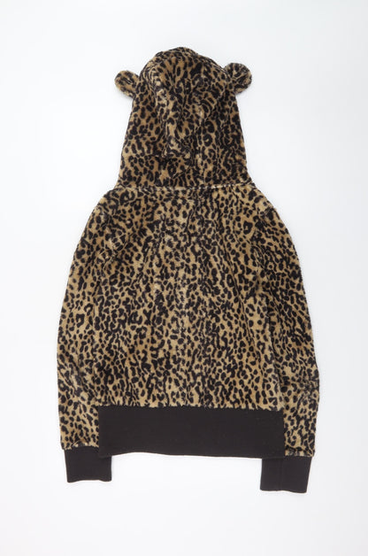 Atmosphere Womens Leopard Print Full Zip Hoodie Size 12 Brown Fleece