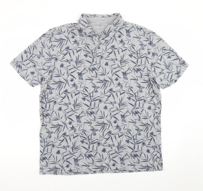 Marks and Spencer Men's Grey Floral Cotton Polo Shirt XL Regular Fit