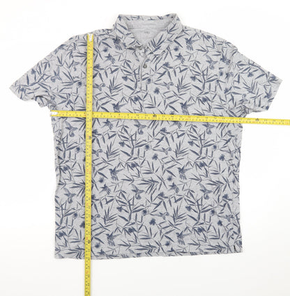 Marks and Spencer Men's Grey Floral Cotton Polo Shirt XL Regular Fit