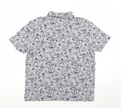 Marks and Spencer Men's Grey Floral Cotton Polo Shirt XL Regular Fit