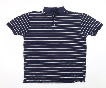 Marks and Spencer Men’s Blue Striped Cotton Stretch Polo Shirt XL