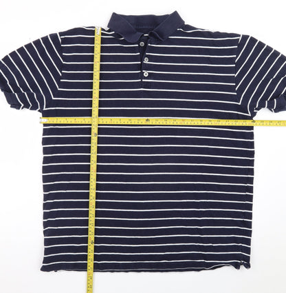 Marks and Spencer Men’s Blue Striped Cotton Stretch Polo Shirt XL