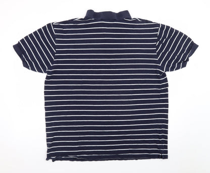 Marks and Spencer Men’s Blue Striped Cotton Stretch Polo Shirt XL