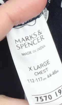 Marks and Spencer Men’s Blue Striped Cotton Stretch Polo Shirt XL