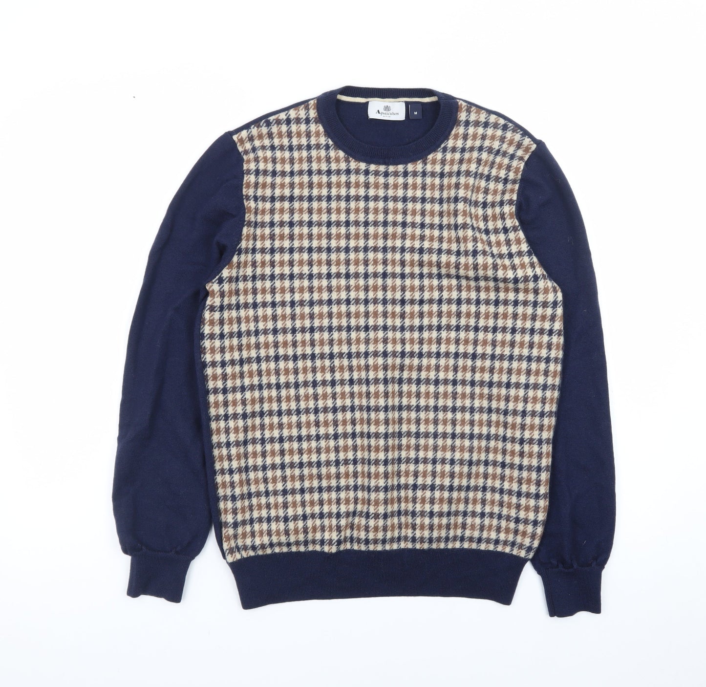 Aquascutum Men’s Blue Wool Check Pullover Jumper Size M