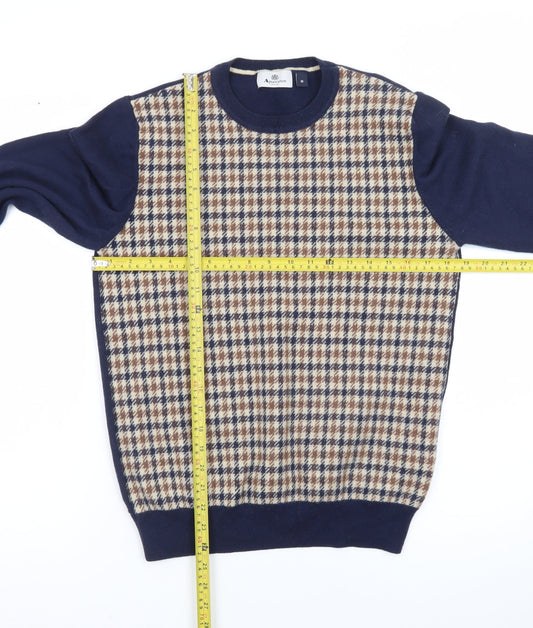 Aquascutum Men’s Blue Wool Check Pullover Jumper Size M
