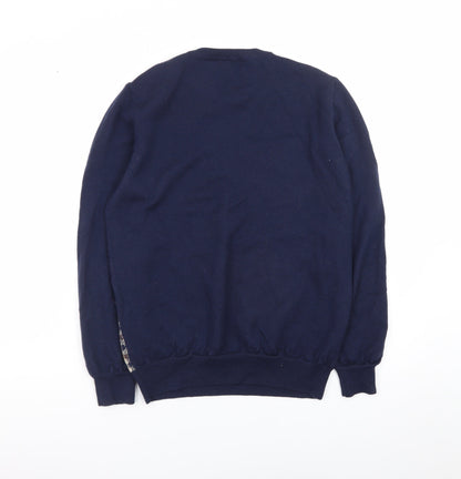 Aquascutum Men’s Blue Wool Check Pullover Jumper Size M