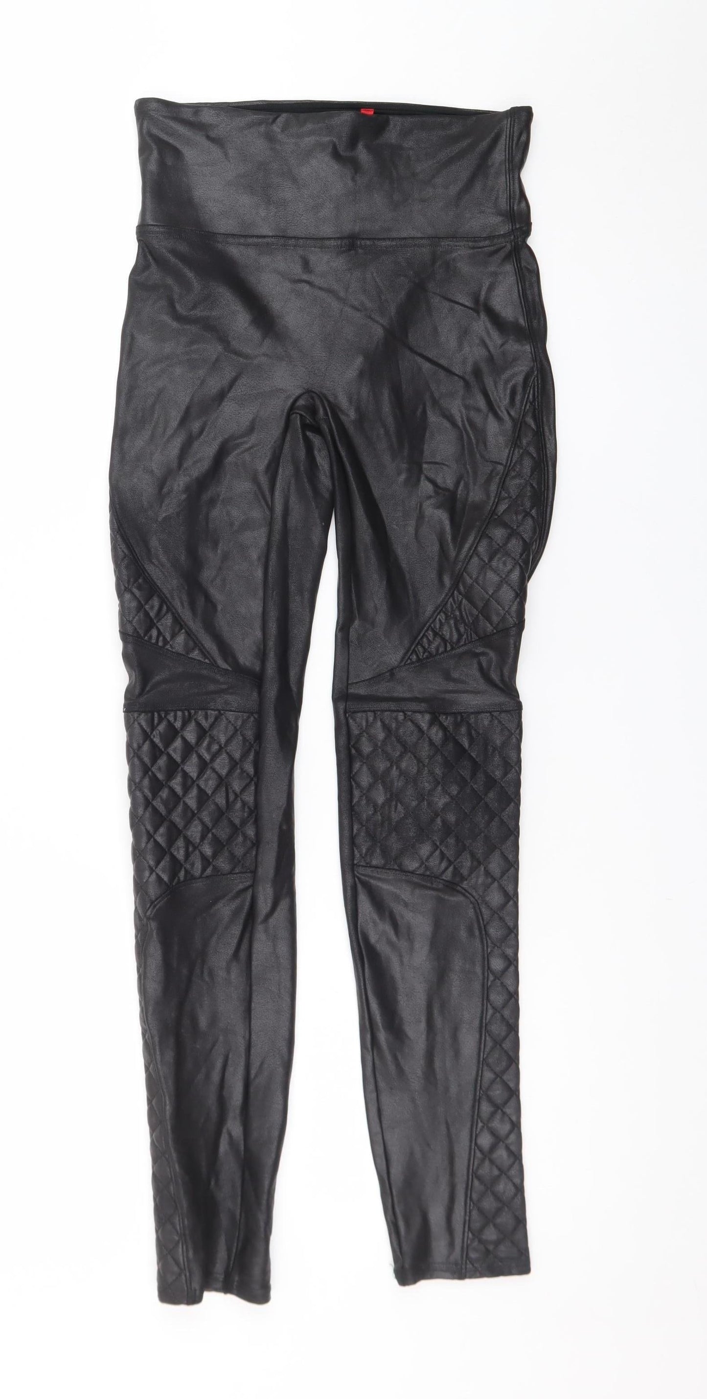 Spanx Women’s Black Faux Leather Quilted High-Rise Shaping Leggings Size S