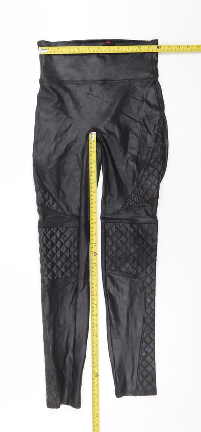 Spanx Women’s Black Faux Leather Quilted High-Rise Shaping Leggings Size S